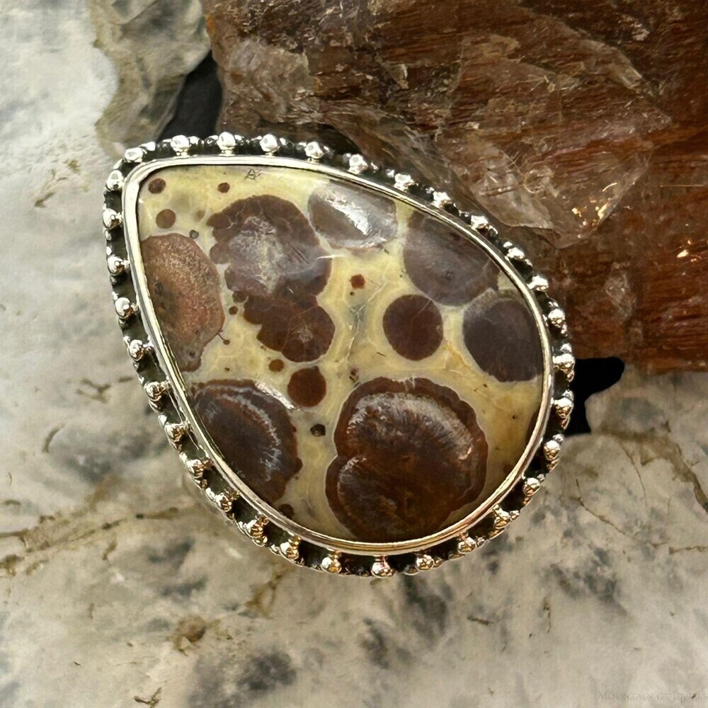 Sterling Southwestern Style Teardrop Madagascan Asteroid Jasper Ring For Women